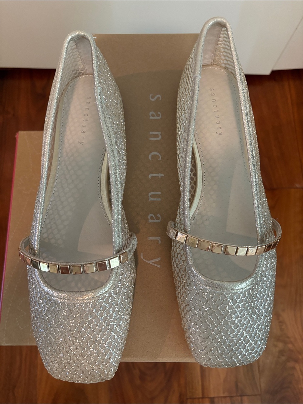 Sanctuary Cindy Warm Gold Metallic Mary Jane Flats with Studded Strap